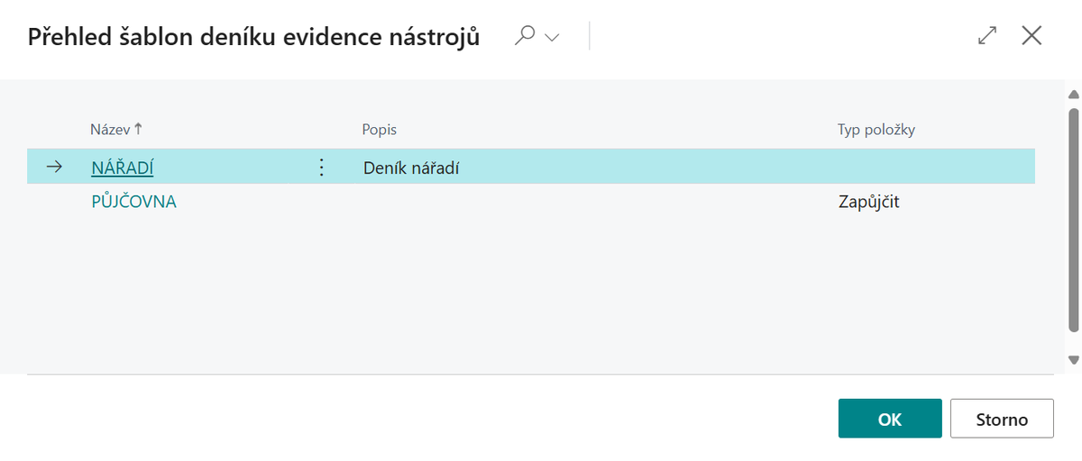 Deník nástrojů - šablony