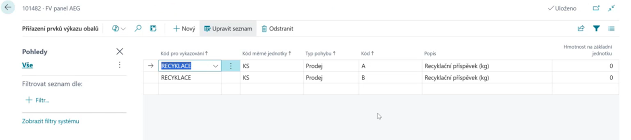 Prvky VRP na kartě zboží