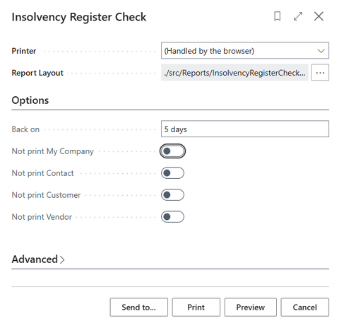 Insolvency Register Check Report - setup