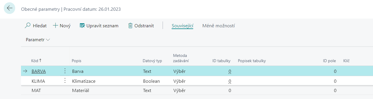 Overview of general parameters