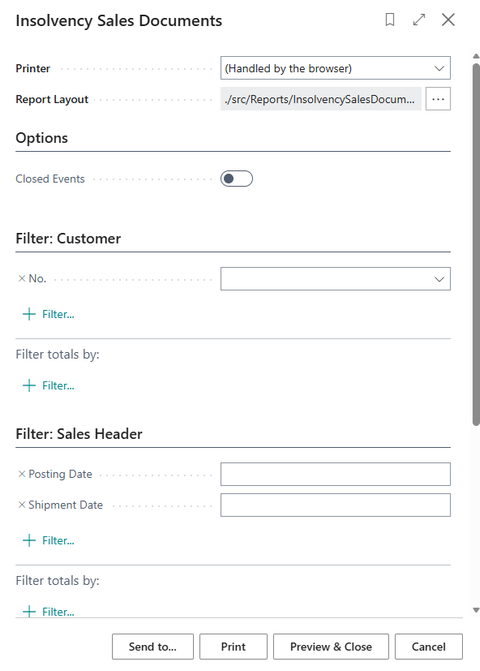 Insolvency Sales Documents report - setup