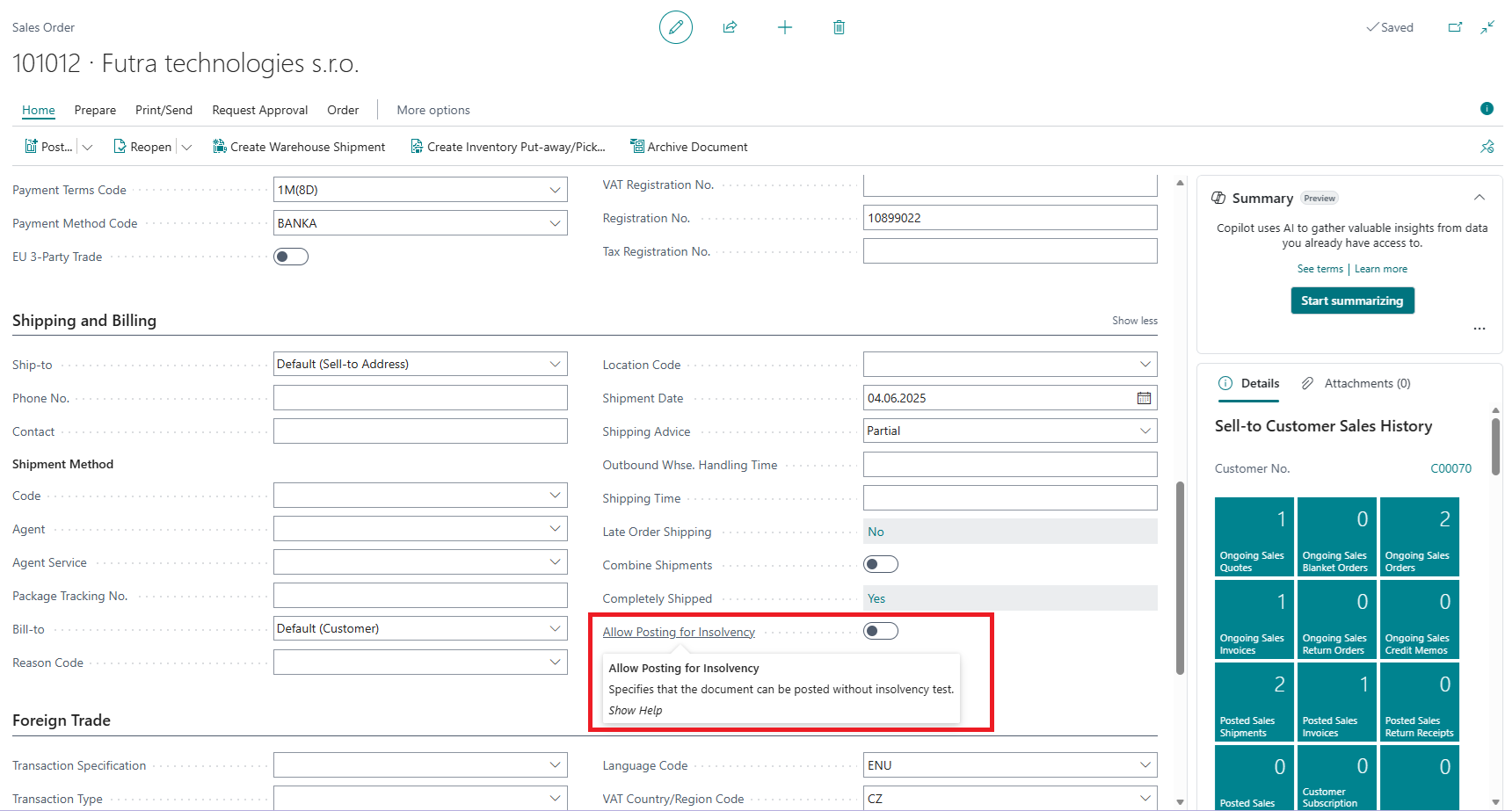 Allow Posting on Insolvency