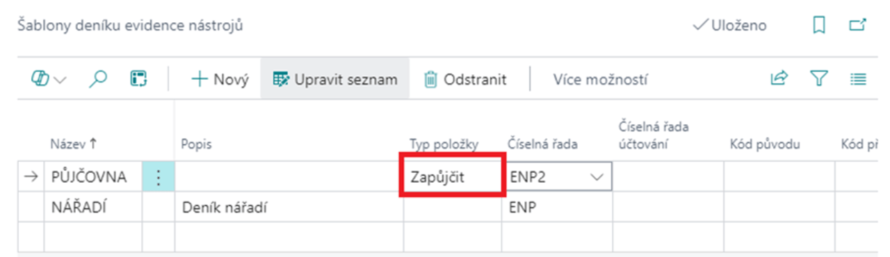 Tool and equipment records - template settings